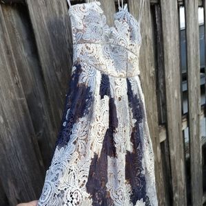 Self-Portrait Camellias Dress  navy, gray, white 10